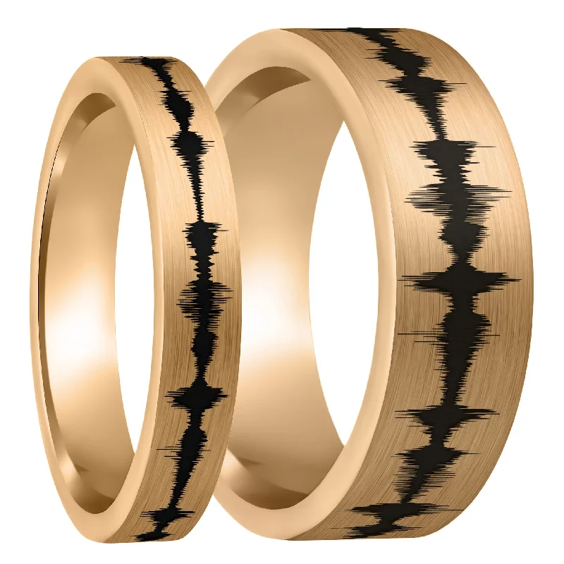 Rings For Solo Gleam-Custom Soundwave Brushed Rose Gold Tungsten Couple's Matching Ring Set