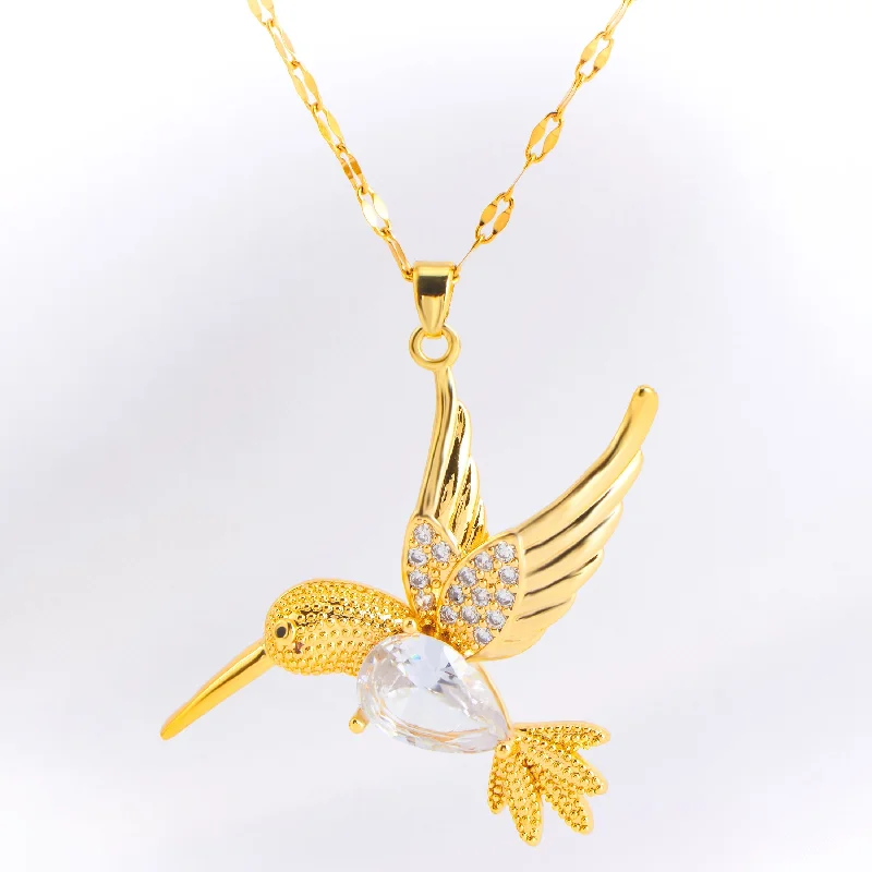 Necklaces For Neck Pros-Wholesale Vintage Style Bird Stainless Steel Plating Inlay 18k Gold Plated Rhinestones Zircon Pendant Necklace