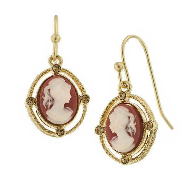 Soft Earrings For Pop-1928 Jewelry Faux Dark Carnelian Cameo Light Topaz Crystal Oval Drop Earrings