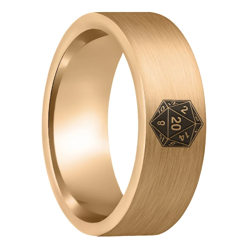 Rings For Narrow Grip-D20 Brushed Rose Gold Tungsten Men's Wedding Band