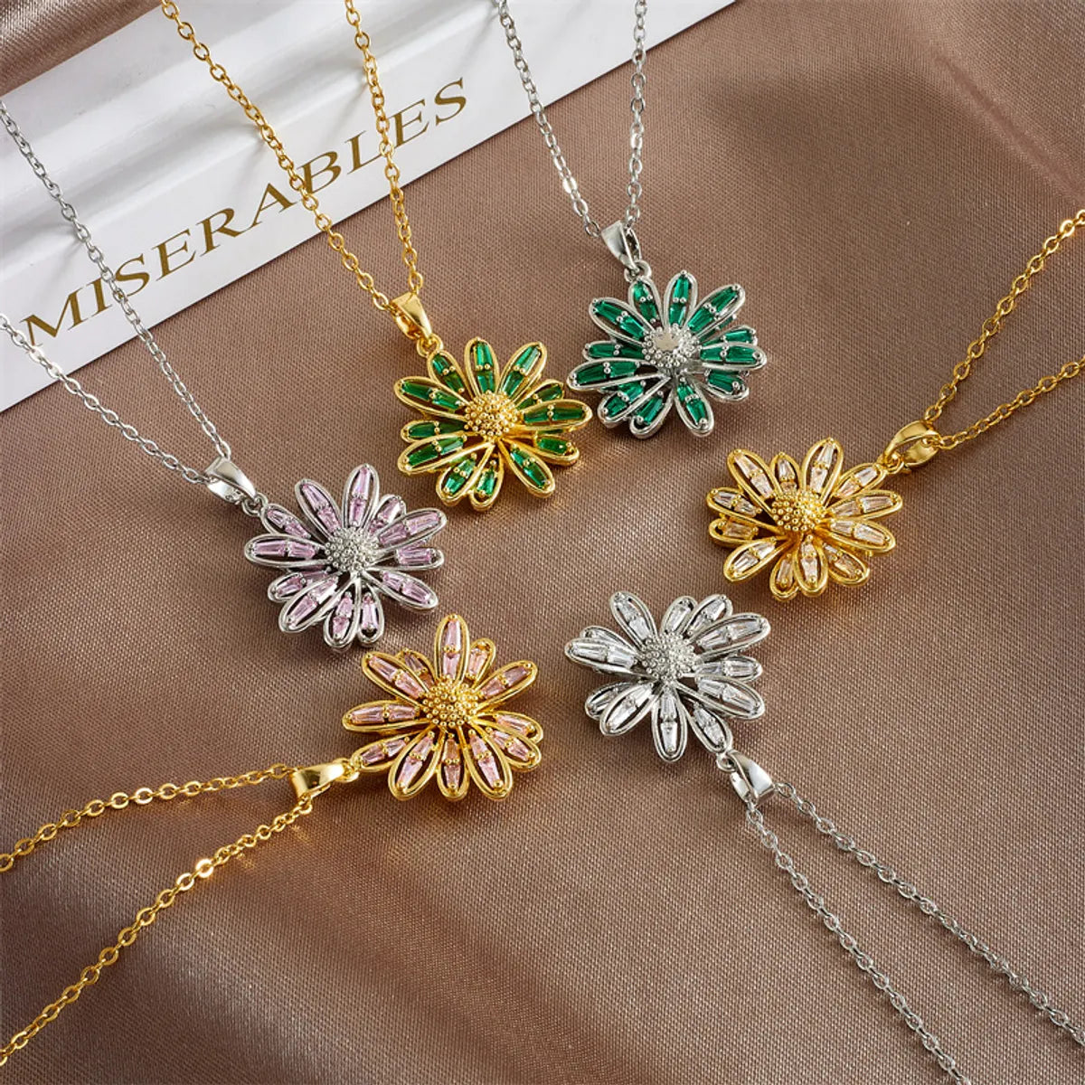 Necklaces Dust Tips-Titanium Steel Copper Sweet Shiny Plating Inlay Flower Zircon Pendant Necklace