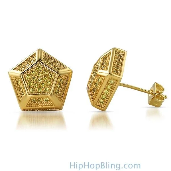 Earrings For Infants-3D Pentagon Lemonade CZ Bling Bling Earrings