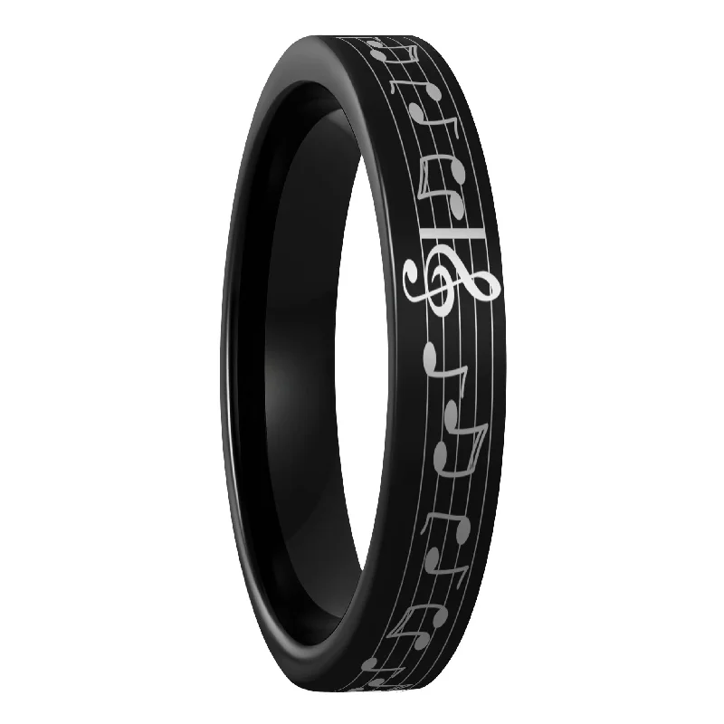 Rings For Scorching Days-Custom Song Music Notes Black Tungsten Women's Ring