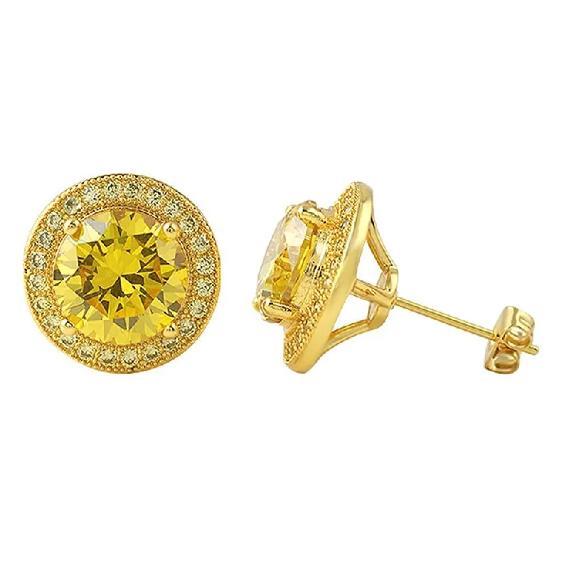 Great Earrings For Epic Events-Lemonade XL Halo Bling Bling Solitaire CZ Earrings