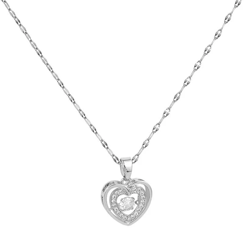 Silver-Smart Double Layers Loving Heart Necklace