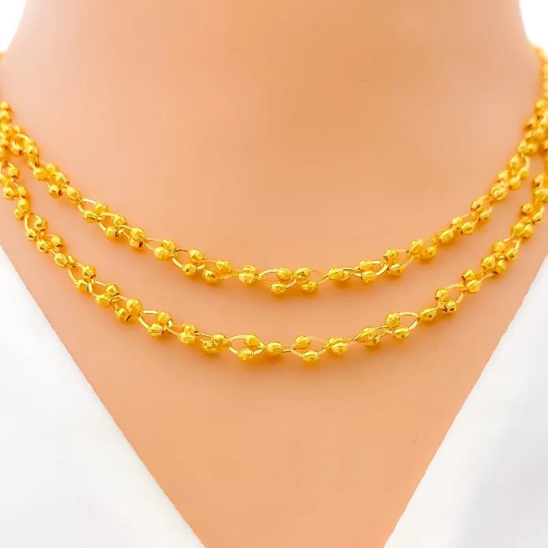 Necklaces Get Tips-Reflective Interlinked Dual Layered 22K Gold Necklace Set