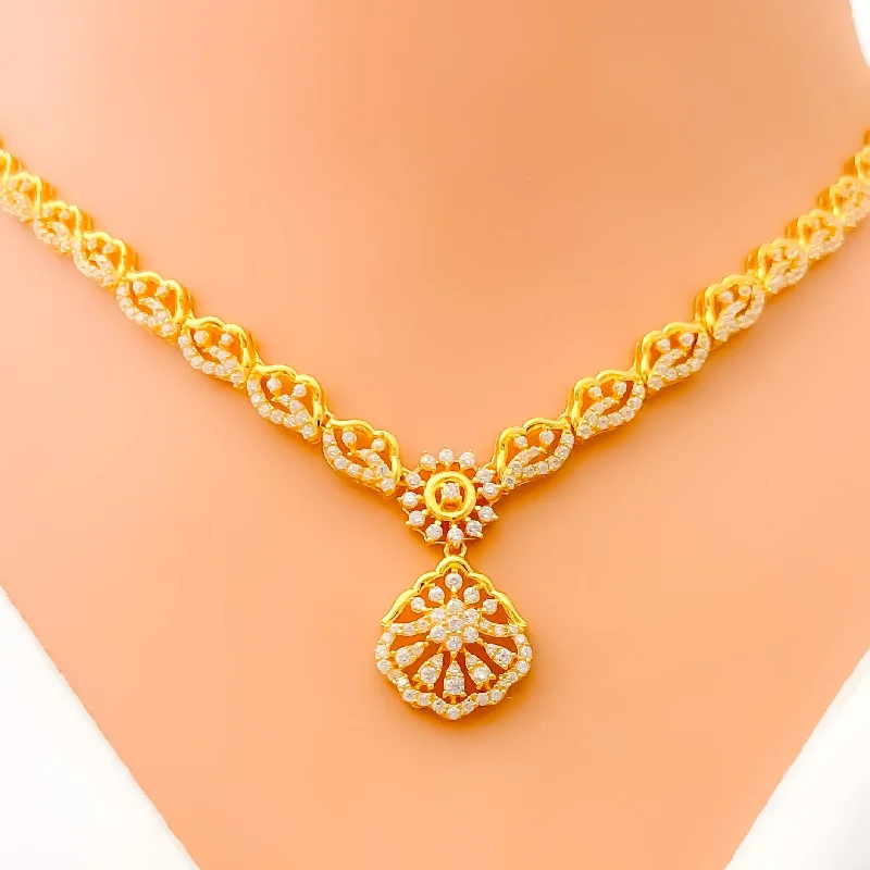 Necklaces For Stormy Days-Distinct Trendy Motif 22k Gold CZ Necklace Set