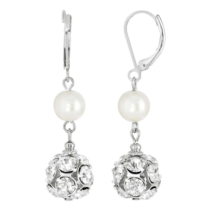 Earrings With Chunky Loops-1928 Jewelry Crystal Clear Fireball White Faux Pearl Drop Earrings