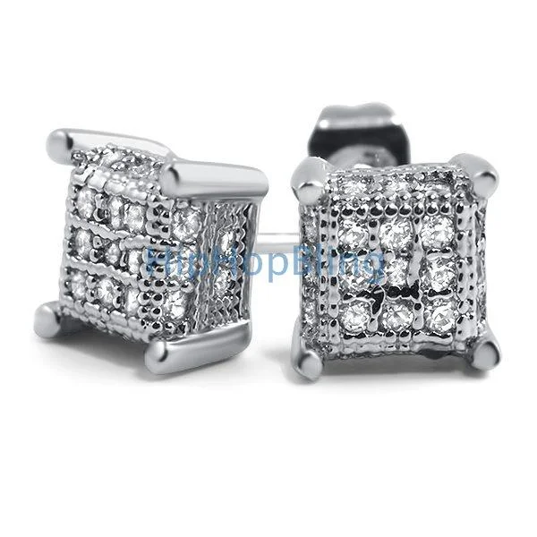 Earrings For High Pop-Small 3D Cube Micro Pave CZ Earrings