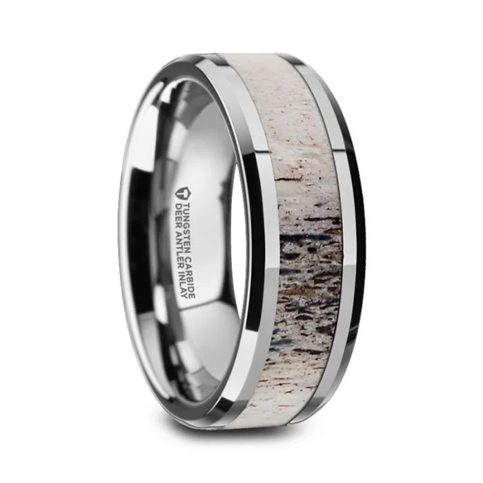 Rings For Naked Shine-Tungsten Men's Wedding Band with Ombre Deer Antler Inlay