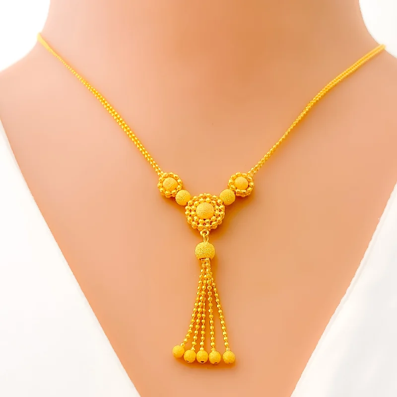 Fine Necklaces For Sleek-Fashionable Blooming Flower 22K Gold Necklace Set