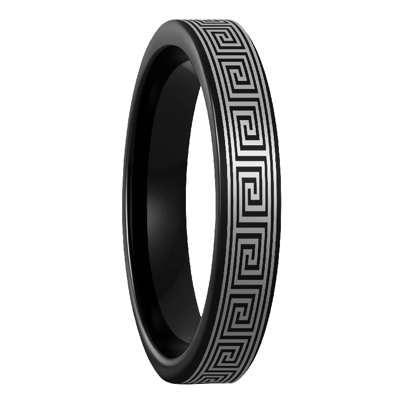 Rings For Whimsical Grace-Greek Key Black Tungsten Women's Wedding Band