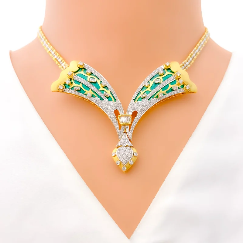 Necklaces Deal Guide-Meena Diamond + 18k Gold Necklace Set