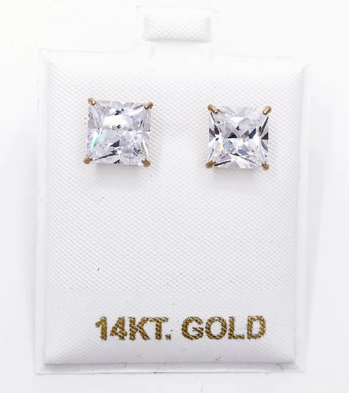 Earrings For Cool Fits-14K Gold Princess CZ Stud Earrings Bling Bling