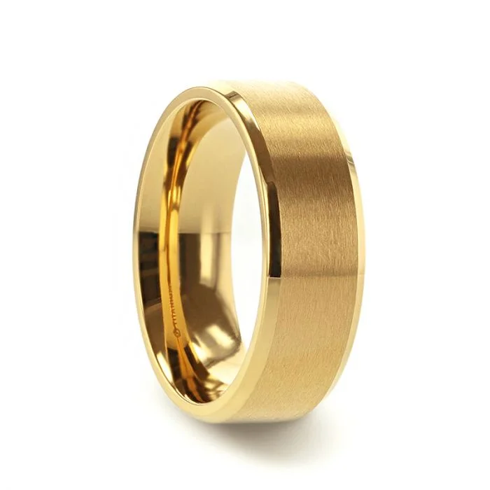 Rings For Fusion Finishes-Classic Brushed Gold Titanium Men's Wedding Band