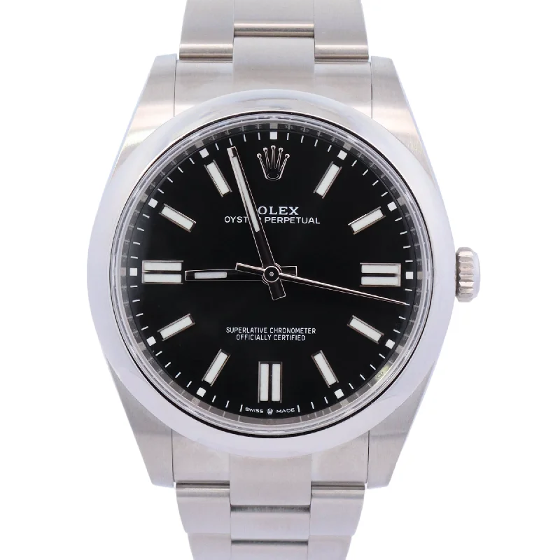 Watches For Frosty Glow-Watches For Cold Weather-Rolex Oyster Perpetual 41mm Black Dial Watch Ref# 124300