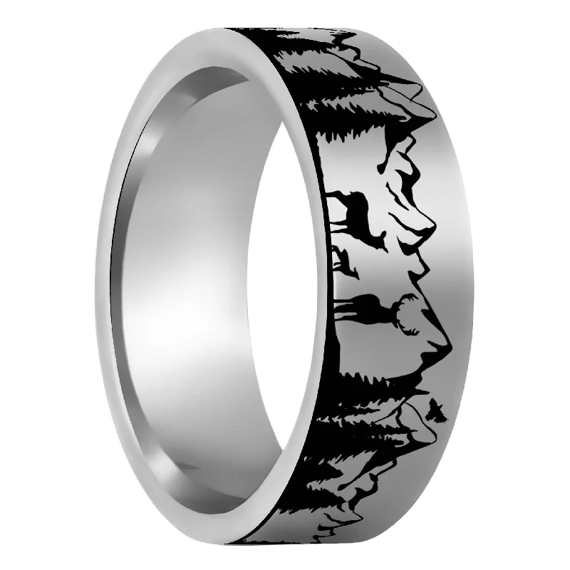 Rings Mineral Guide-Deer & Mountain Range Tungsten Men's Wedding Band