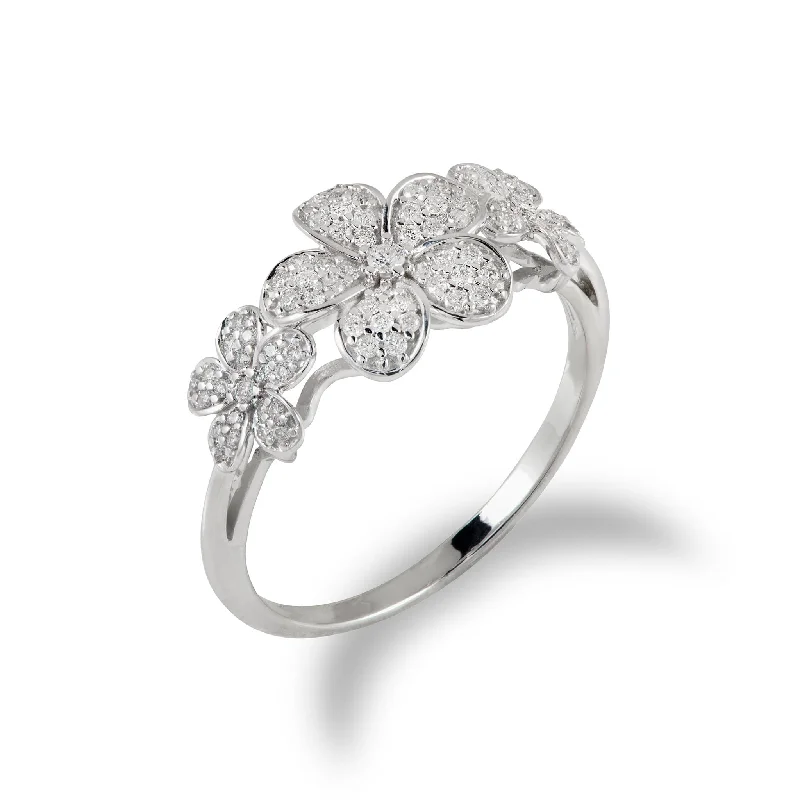 Rings Corrosion Defiance-Plumeria Ring in White Gold with Diamonds - 10mm