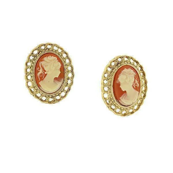 Earrings With Amber Glow-1928 Jewelry Cameo Oval Filigree Button Clip On Earrings