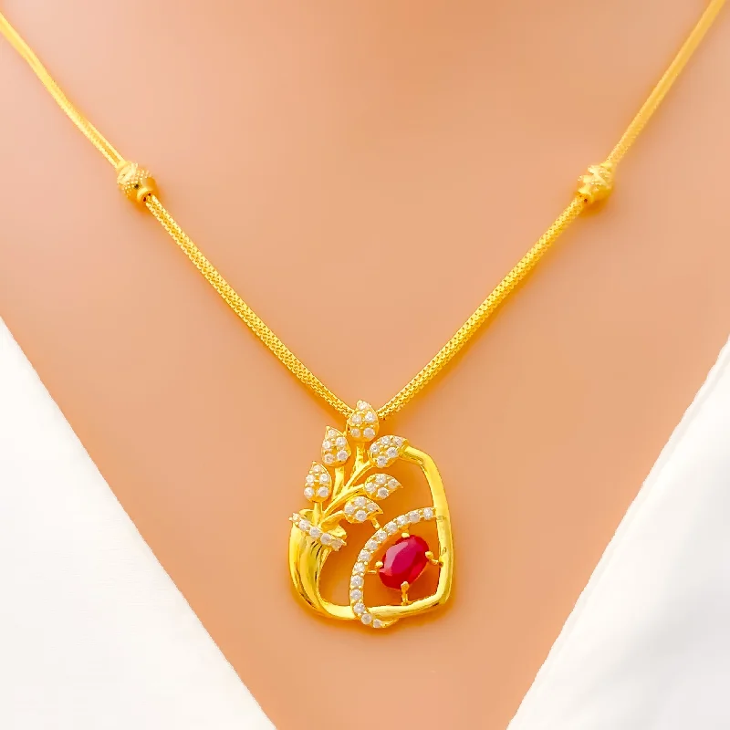 Necklaces Shine Rules-Everlasting Floral 22k Gold CZ Necklace Set