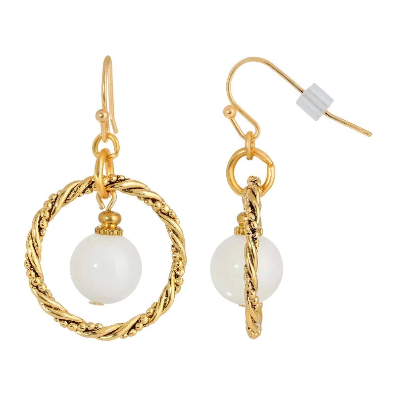 Best High Earrings-1928 Jewelry White Quartz Bead Twisted Hoop Earrings