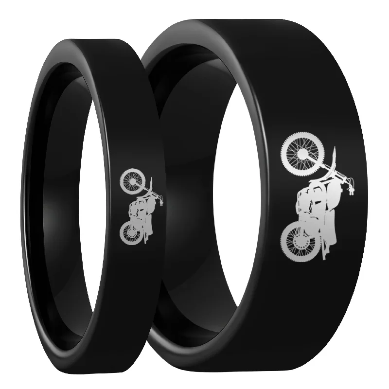 Rings For Intense Glow-Dirt Bike Black Tungsten Couple's Matching Wedding Band Set