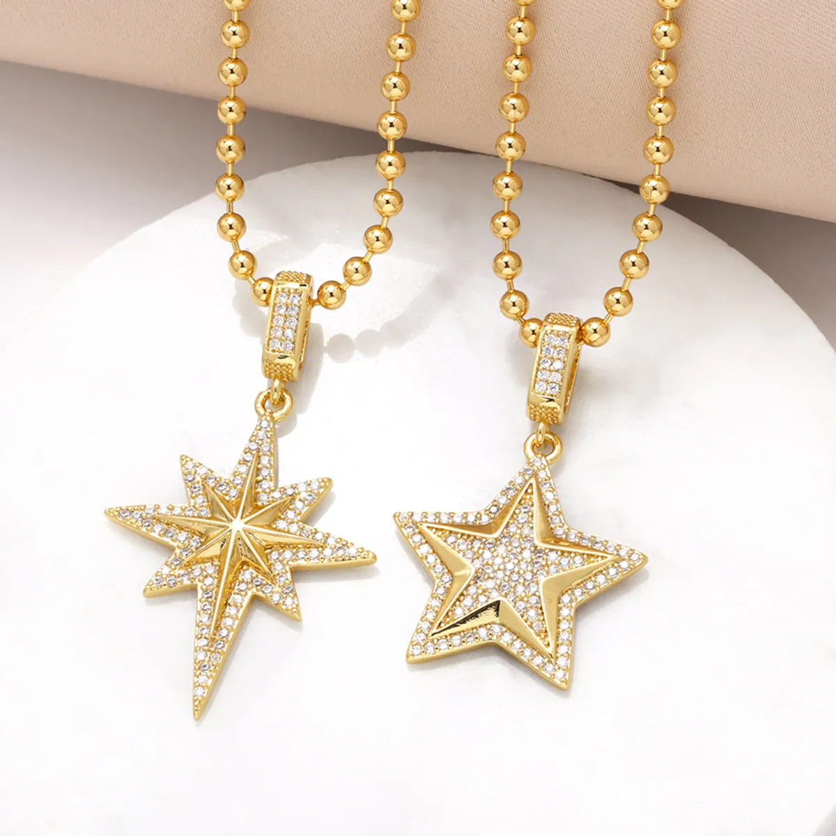 Necklaces For Cool Hues-201 Stainless Steel Copper 18K Gold Plated Inlay Pentagram Zircon Pendant Necklace