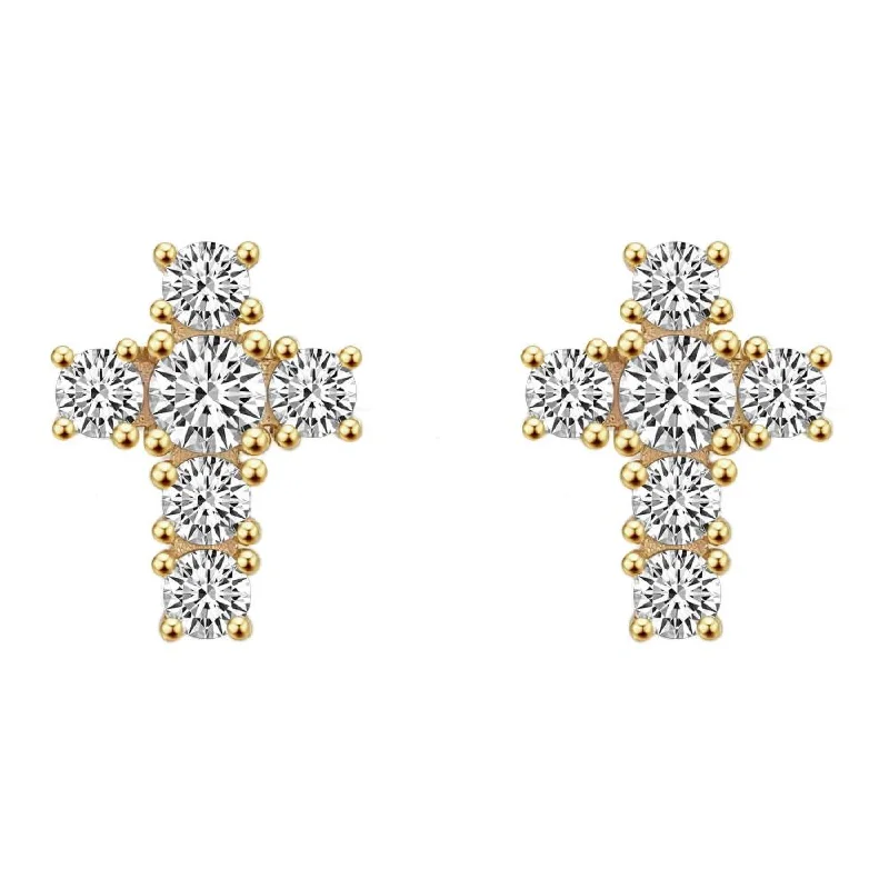 Great Earrings For Calm Looks-Tennis Cross Stud CZ Iced Out Earrings .925 Silver