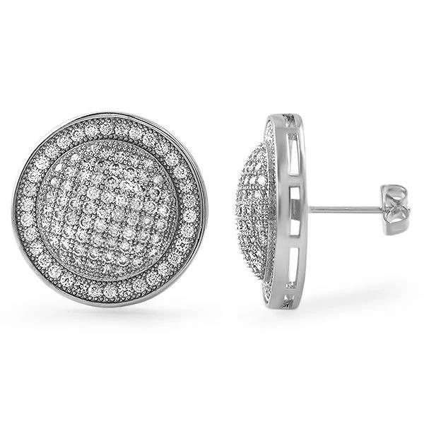 Earrings For Dreamy Style-XL Domed Rhodium CZ Iced Out Earrings