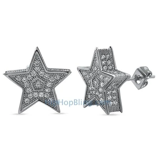 Earrings Pair Ideas-3D Star Jumbo CZ Bling Bling Earrings