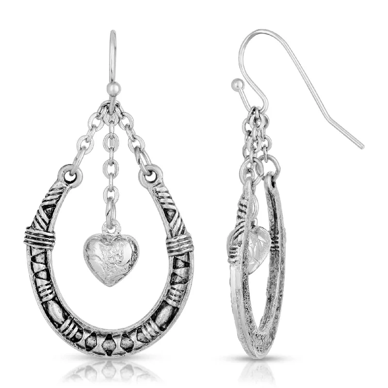 Earrings Keep Rules-1928 Jewelry Horseshoe & Heart Chained Dangling Earrings