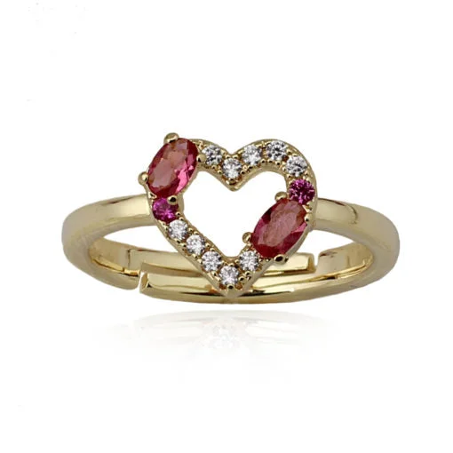 Rings For Curvy Palms-Double Stone Heart Ring