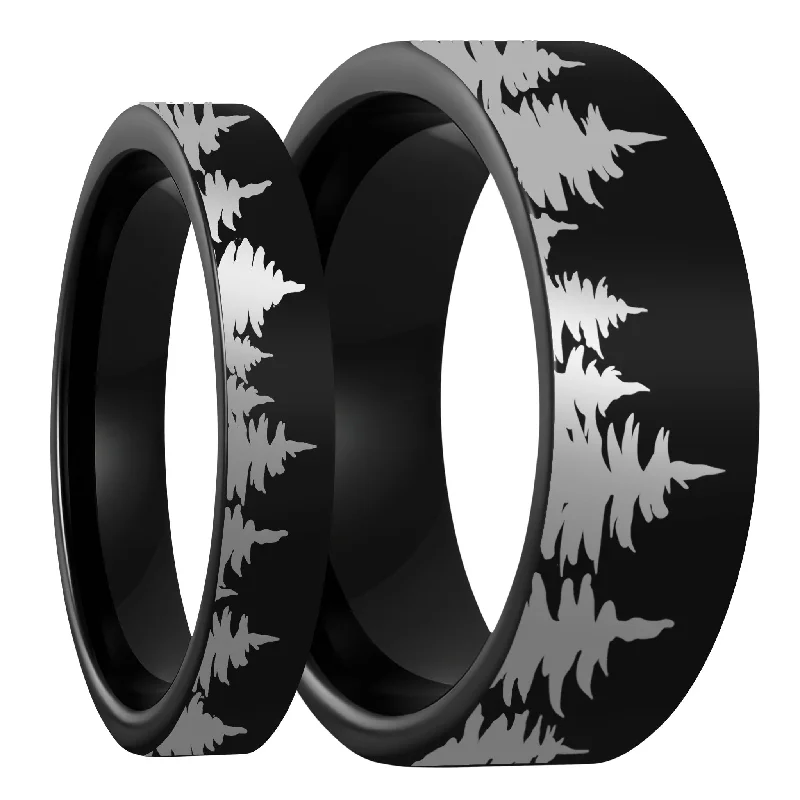 Rings For Vintage Souls-Treeline Black Tungsten Couple's Matching Wedding Band Set