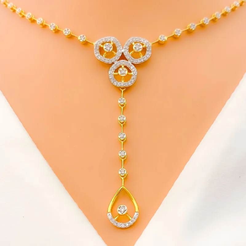 Necklaces For Wet Seasons-Posh Triple Halo Diamond + 18k Gold Necklace Set