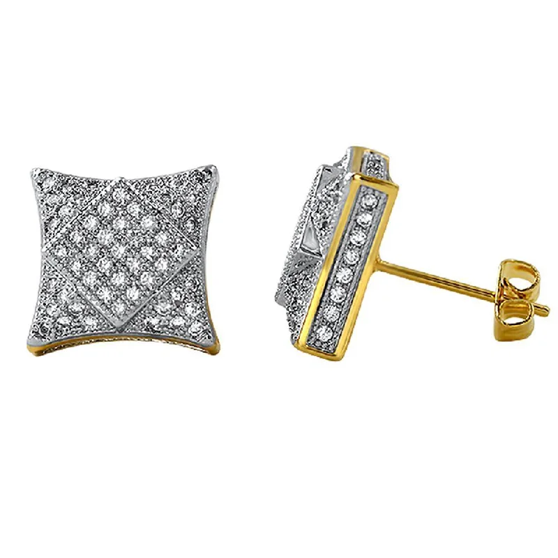 Earrings With Amber Glow-3D Square in Kite Gold CZ Micro Pave Bling Earrings