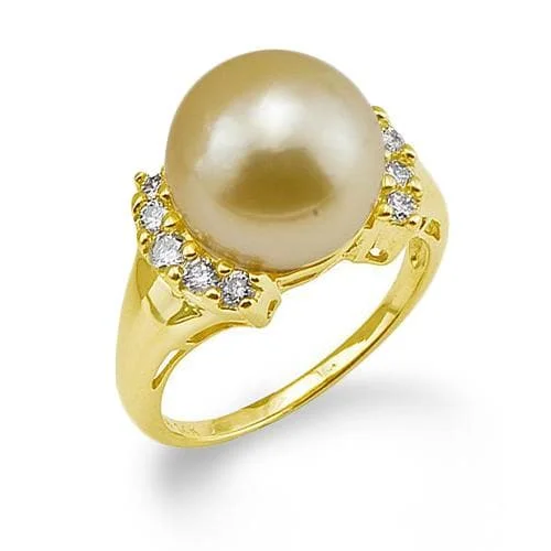 Best Hushed Rings-South Sea Gold Pearl Ring in Gold with Diamonds - 12-13mm