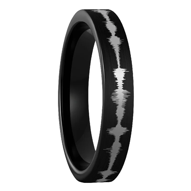 Rings For Flowing Layers-Custom Soundwave Brushed Black Tungsten Women's Ring