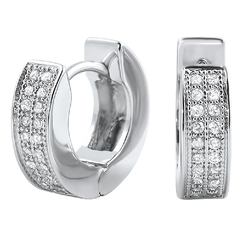 Best Deep Earrings-2 Row Hoop VVS Moissanite Earrings .925 Sterling Silver