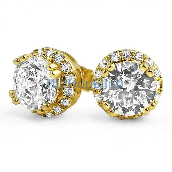 Earrings Flash Reviews-Iced Out Border Solitaire Gold Bling Bling Earrings