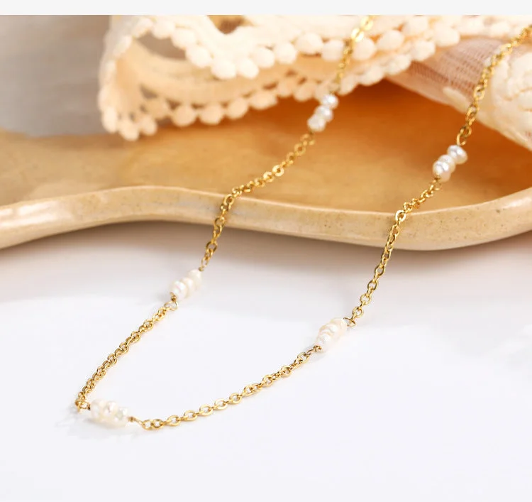 Necklaces For Sweet Shine-Fashion Solid Color Titanium Steel Pearl Plating Necklace 1 Piece