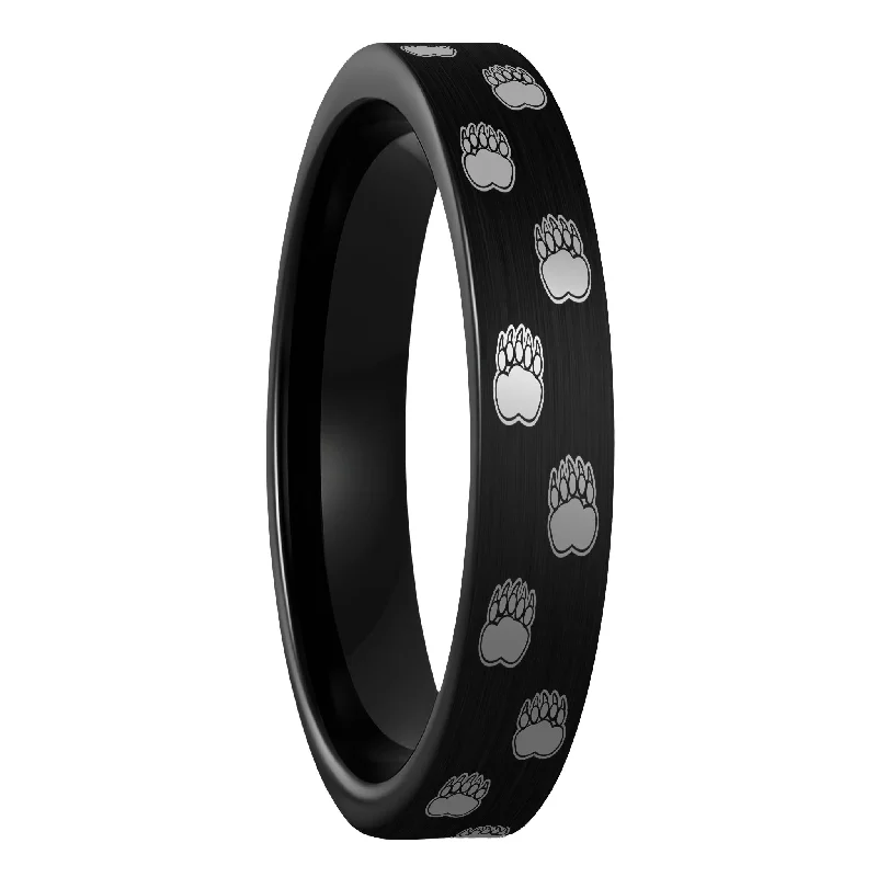 Best Dense Rings-Bear Paw Print Brushed Black Tungsten Women's Ring