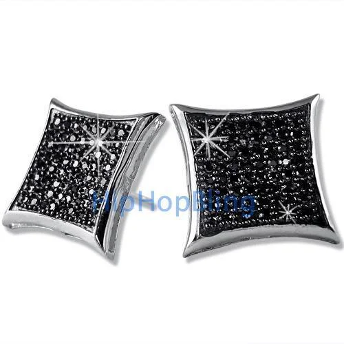 Great Earrings For Luxe Nights-XXL Black CZ Kite Micro Pave Earrings .925 Silver