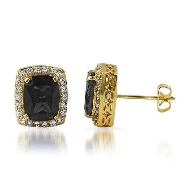 Earrings For Blend Metals-Lab Black Diamond Centerstone Gold Iced Out Earrings