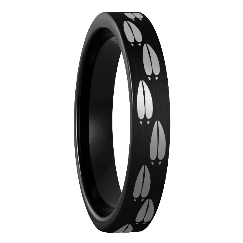 Rings For Snowy Gleam-Moose Tracks Brushed Black Tungsten Women's Wedding Band