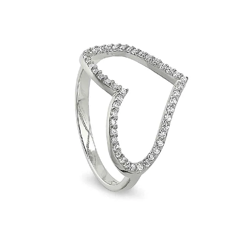 Rings Pocket-Friendly Gems-Sterling Silver Open Heart Women's Ring with Simulated Diamonds