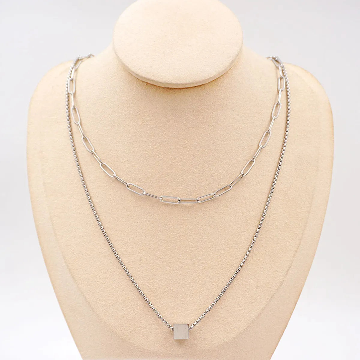 Best Solid Necklaces-Titanium Steel Casual Classic Style Geometric Double Layer Necklaces