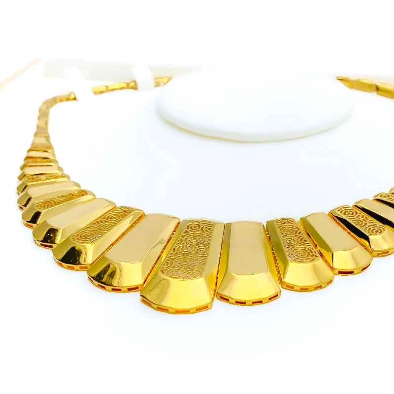 Prime Necklaces For Luxe Style-Alternating Radiant 21k Gold Necklace W/Bracelet + Ring