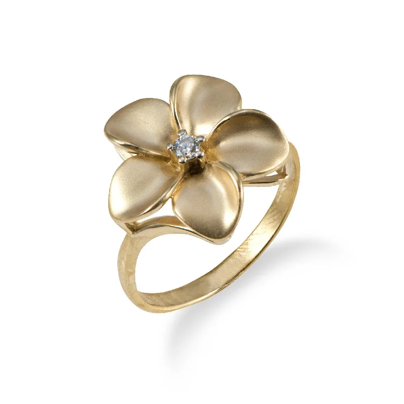 Rings For Budding Youth-Plumeria Ring in Gold with Diamond - 16mm