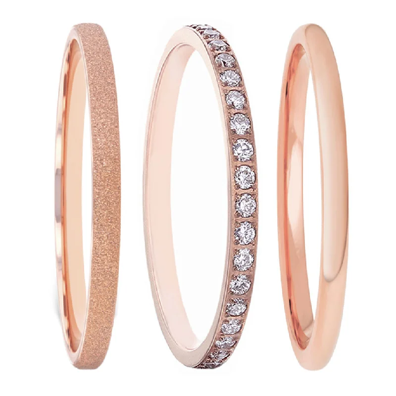 Rings Rotation Tips-Set of Three Stackable Rose Gold Women's Extra-Thin Wedding Bands