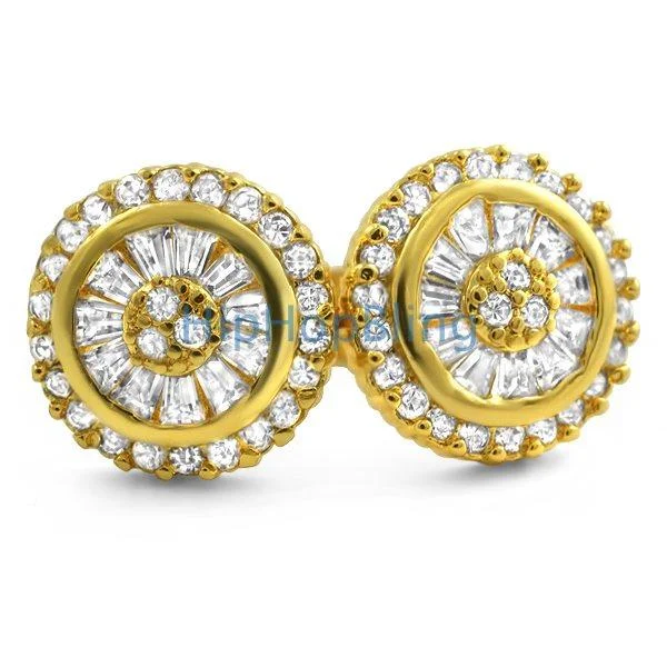 Earrings Feel Ease-Radiant Baguette Gold CZ Micro Pave Bling Earrings